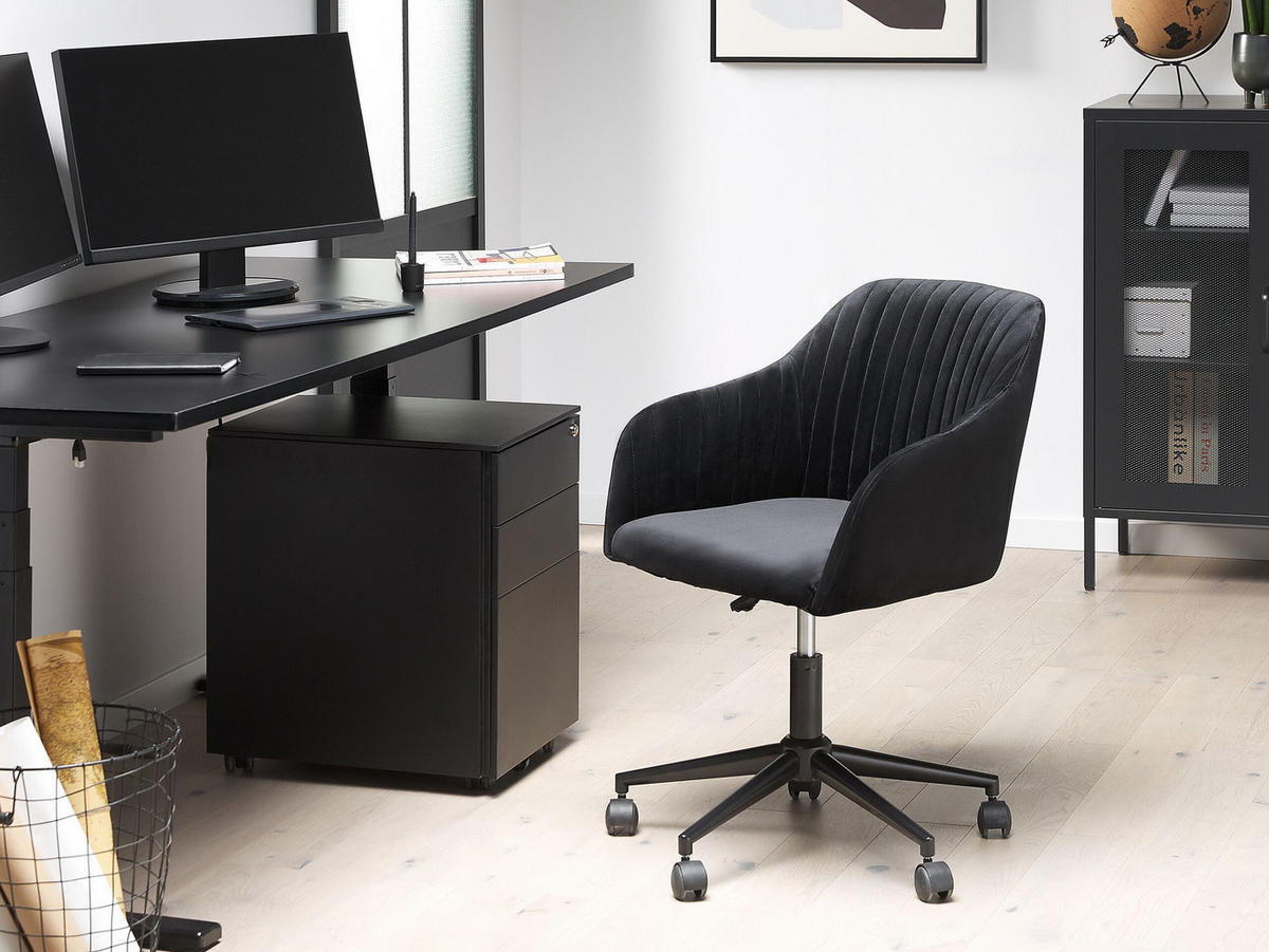 BÜRODREHSTUHL Polyester Schwarz Venice - Schwarz, Kunststoff/Textil (64/89/64cm) - Beliani