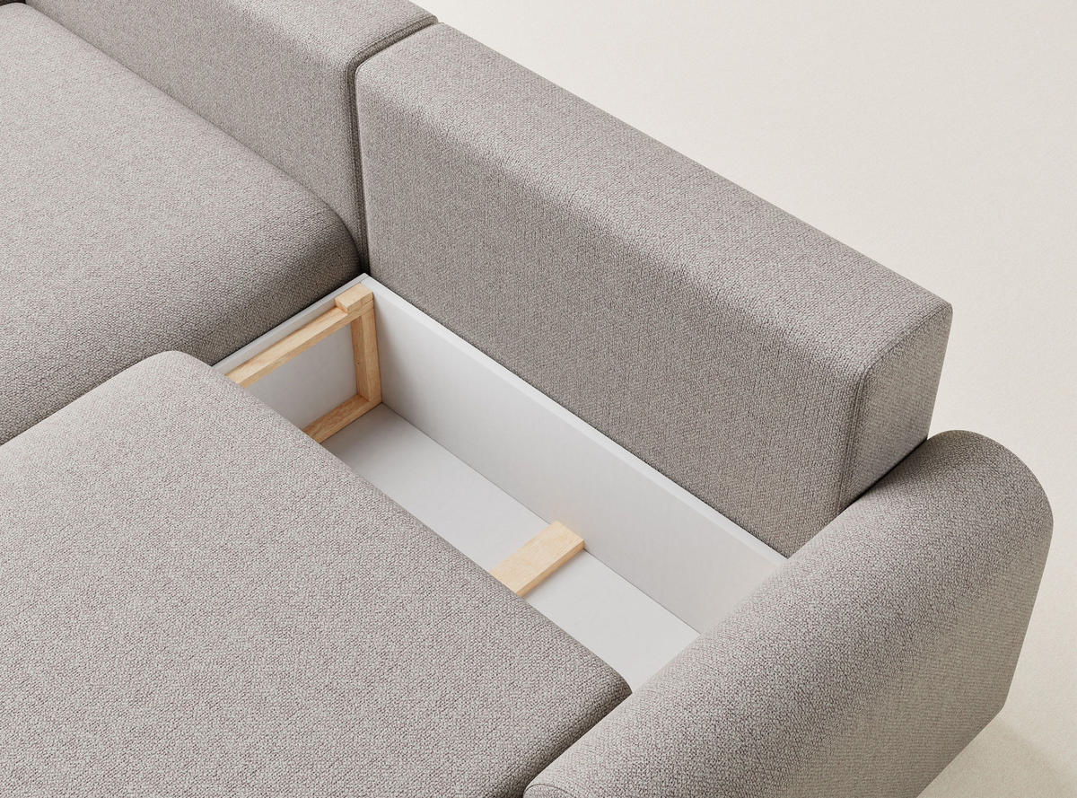 ECKSOFA MIT SCHLAFFUNKTION Tallin Seidengrau Webstoff - Links Seite - Greige/Schwarz, Holz/Holzwerkstoff (145/240cm) - Maison de Reve