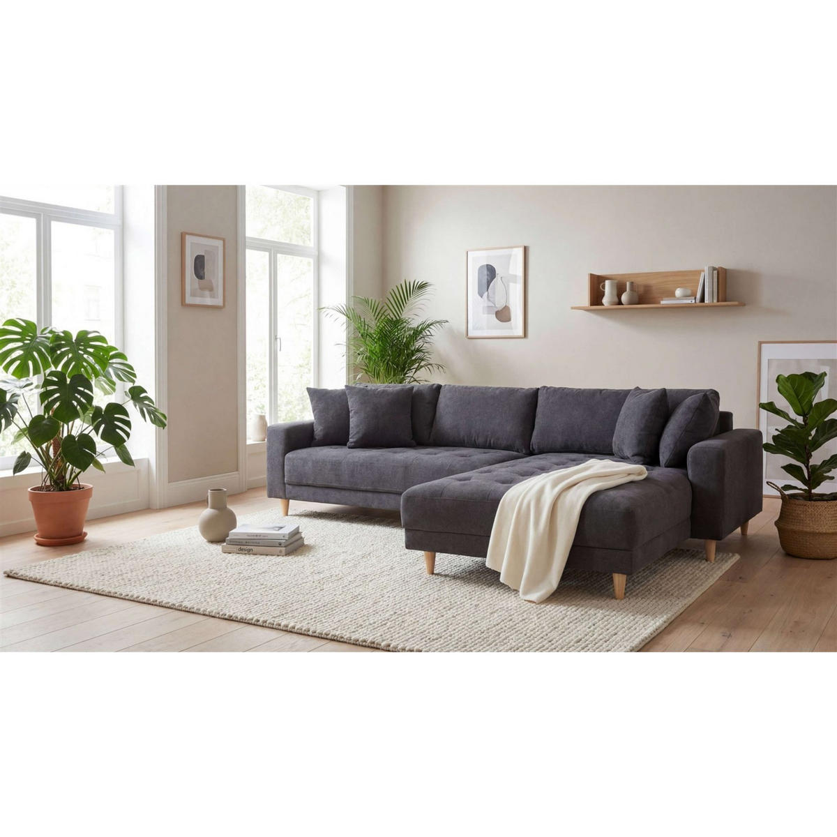 ECKSOFA Gorino - Hellbraun/Dunkelgrau, Holz/Textil (283/176cm) - Mr. Deko