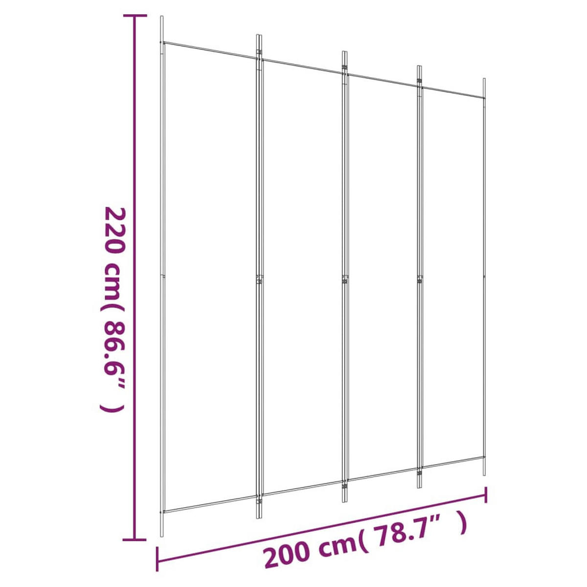 PARAVENT 4-teilig Weiss 200/220 Cm Stoff - Weiß, Textil (200/220/0.1cm) - vidaXL
