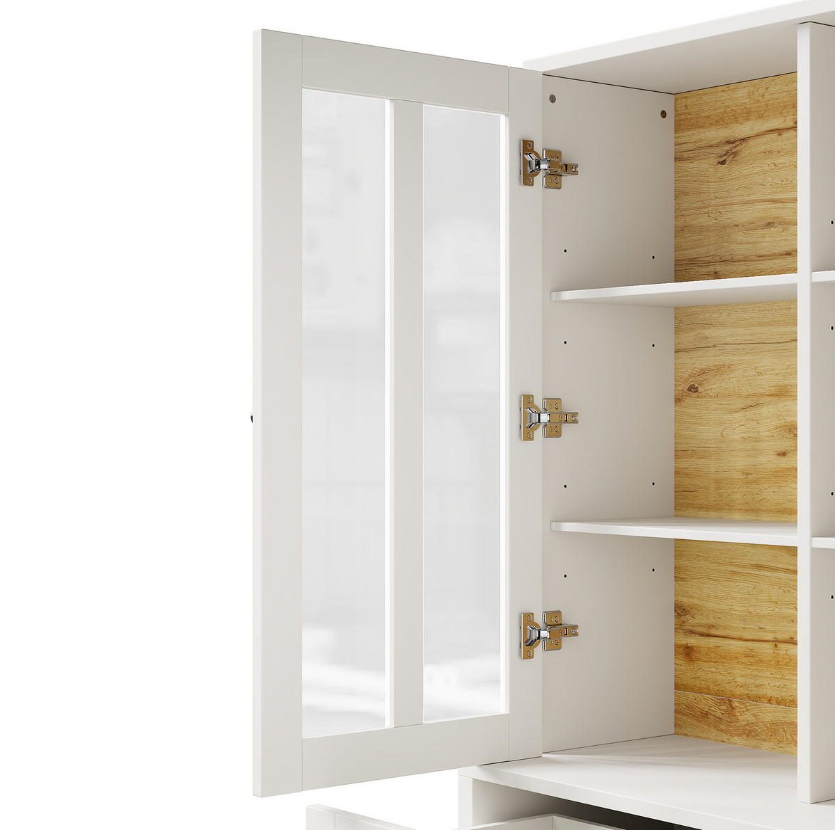 VISOKI element s vitrinskim dijelom, 140/38,5/175 cm, MDF i akril bijela - bijela, drvni materijal (140/175/38.5cm) - BEAOK