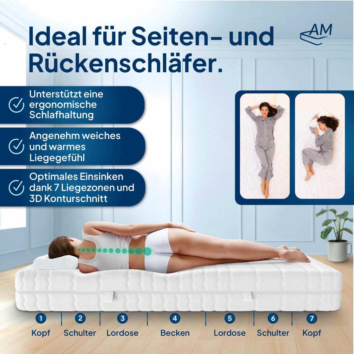 VISCOMATRATZE 180/200 cm H3 - 23cm Höhe & Tencel Bezug - Weiß, Textil (180/200cm) - AM Qualitätsmatratzen