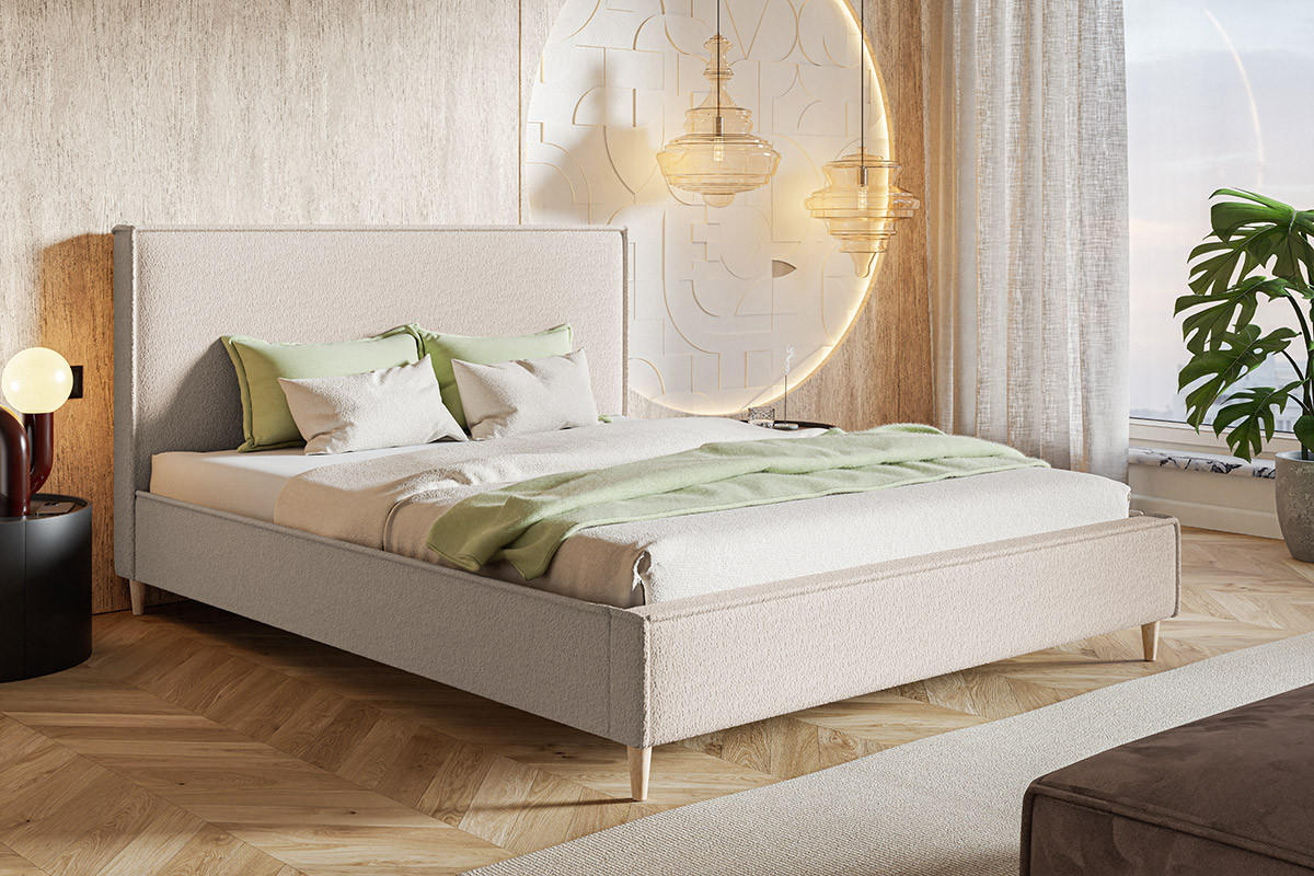 BETT Beige LUXO 8 Gepolstert Stoff Bukle 120x200 cm - Beige, Textil (120/200cm) - Sepro Meble