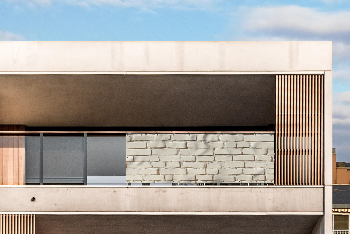 BALKON-SICHTSCHUTZ Ziegel - Wand - Licht - Weiß - Creme, Kunststoff (300/100cm) - MuchoWow