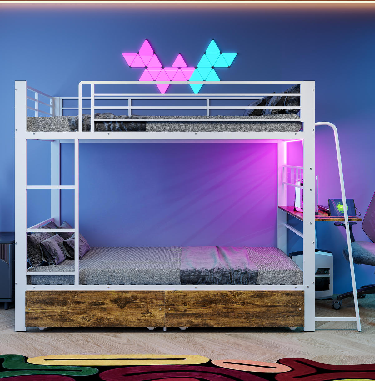 ETAGENBETT 90/200 cm DE-33081 mit Schreibtisch und LED Weiß - Weiß, Metall (90/200cm) - ComfortXL