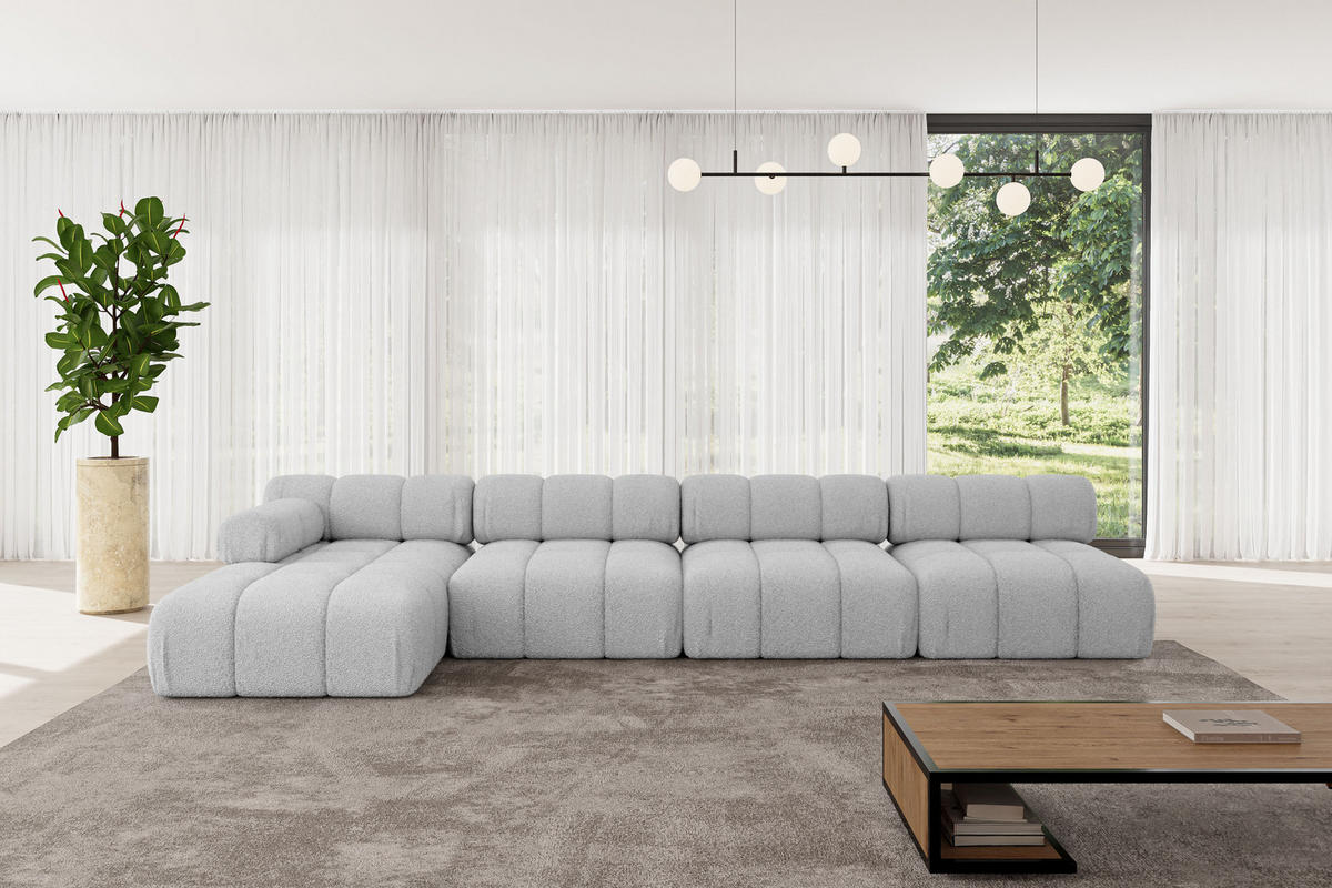 ECKSOFA modulares Sofa Razon-L3 - 380x160x70 cm Hellgrau Bouclé - Hellgrau, Holzwerkstoff/Textil (380/160cm) - ALTDECOR