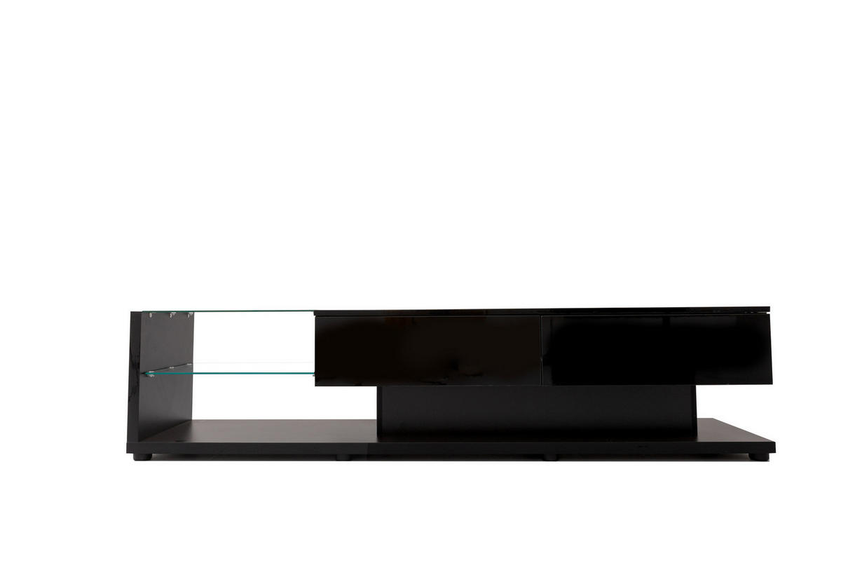TV-LOWBOARD aus Spanplatte 170x36x38 cm Schwarz Hochglanz mit LED-Beleuchtung, App-Steuerung und Glasböden - Schwarz, Holzwerkstoff (170/38/36cm) - Modfu