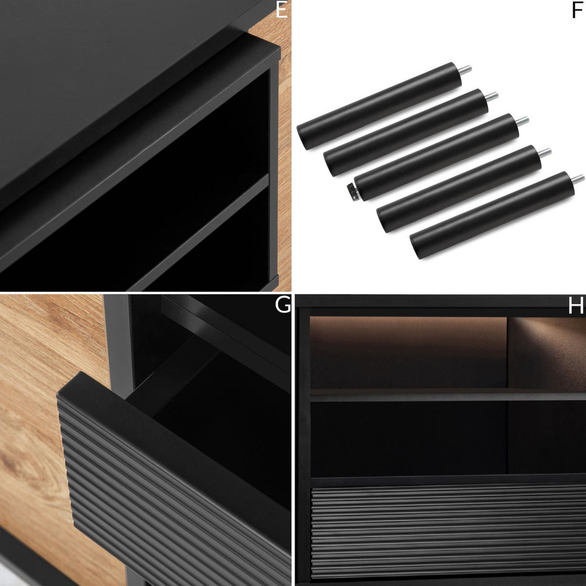 TV-SCHRANK LOFTY Loft-Stil, schwarz - Eichefarben/Schwarz, Holzwerkstoff (152/59/41cm) - KONSIMO®
