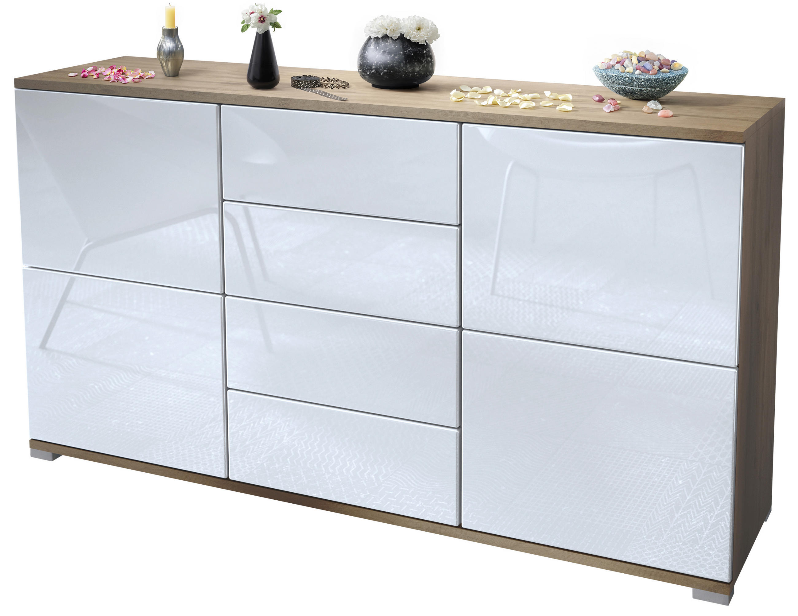 Vladon Sideboard Weiß Hochglanz 138.5x75.5x35 cm
