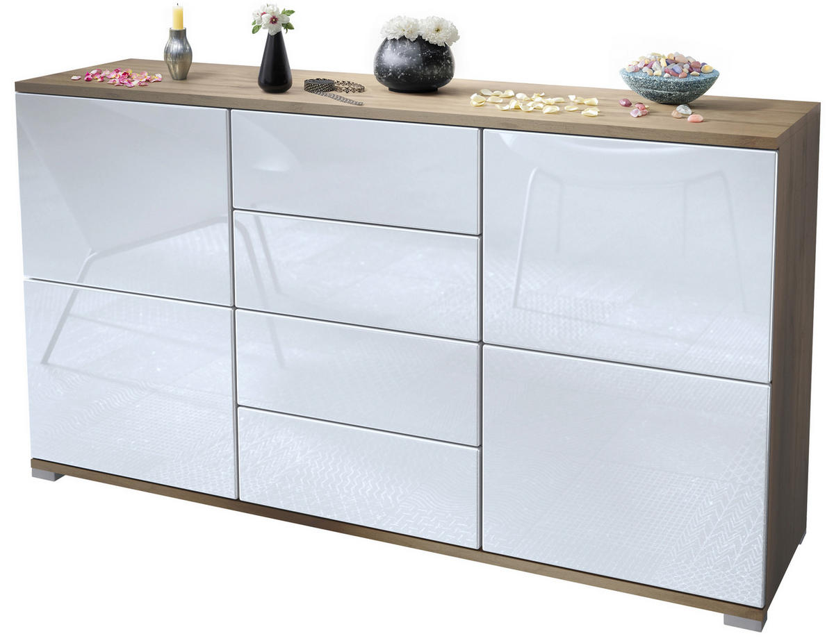 SIDEBOARD Rova Weiß Hochglanz - Weiß Hochglanz, Holzwerkstoff (138.5/75.5/35cm) - Vladon