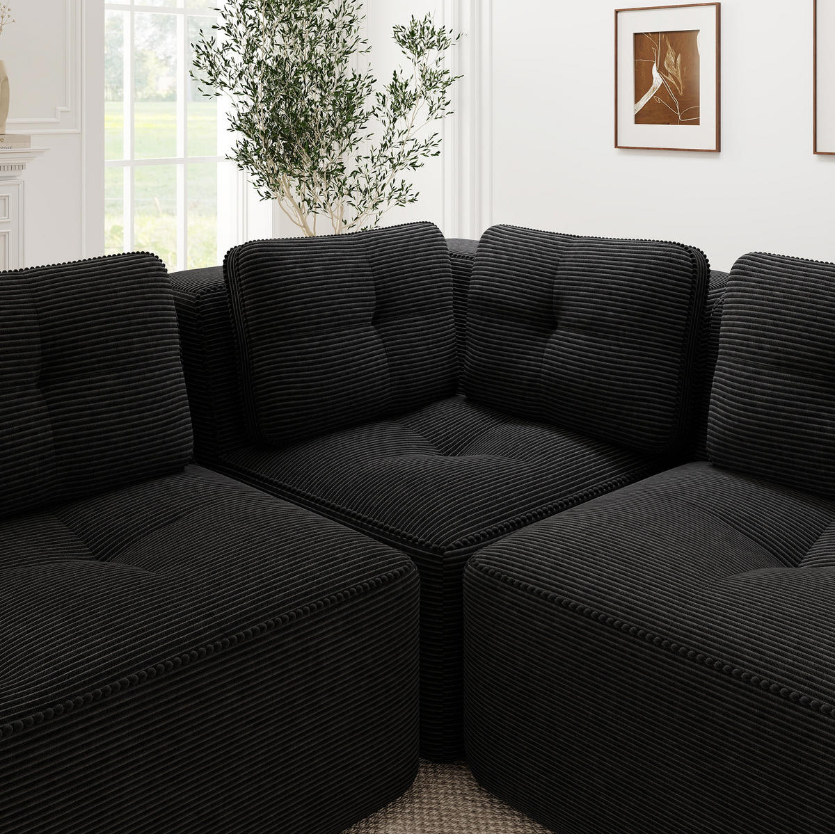 ECKSOFA modular ohne Gestell Cord Schwarz - Schwarz, Kunststoff (295/295cm) - Meubliv