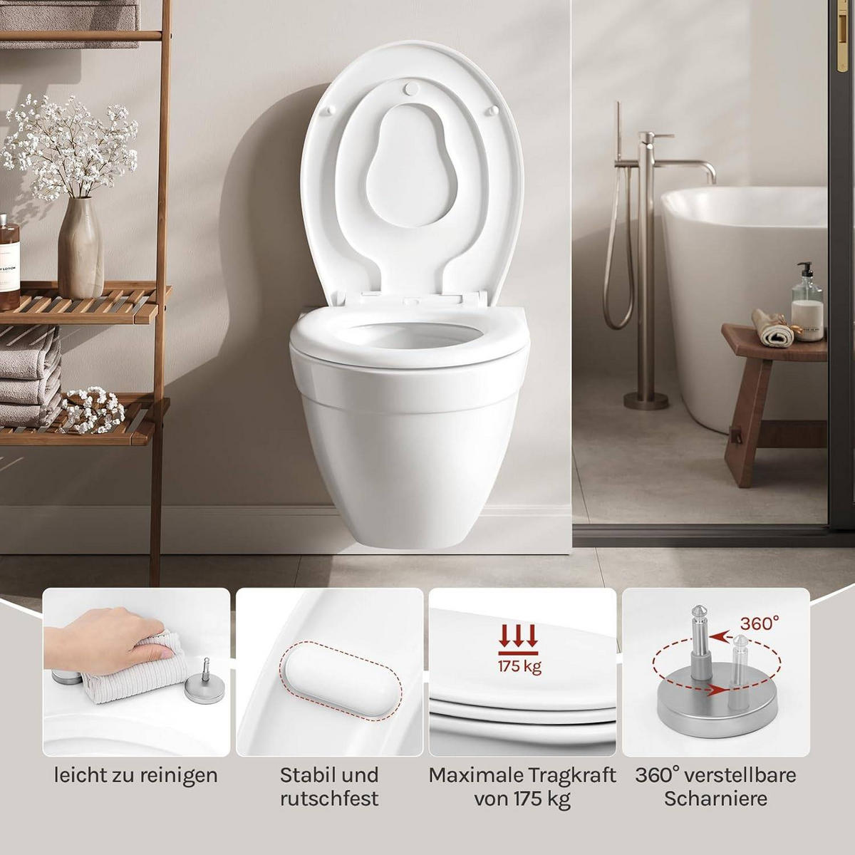 WC SITZ Deckel Absenkautomatik, Kunststoff, Fix-Clip - Weiß, Kunststoff (37/3/44cm) - Woltu