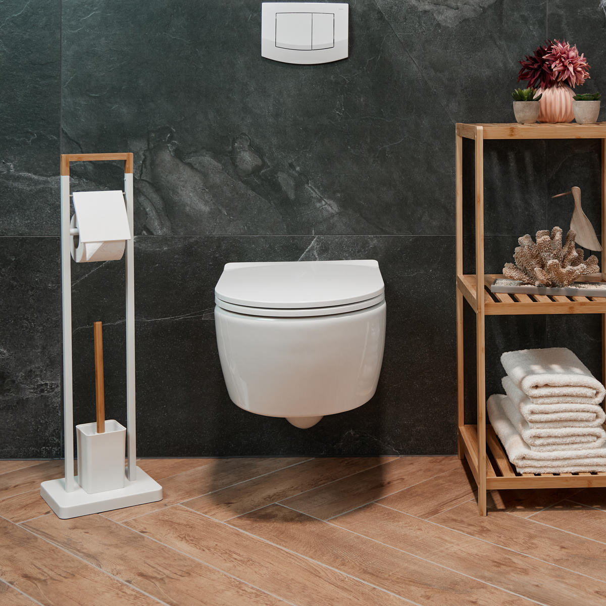 WC-GARNITUR - Weiß, Holz/Kunststoff (23/77/18cm) - Relaxdays