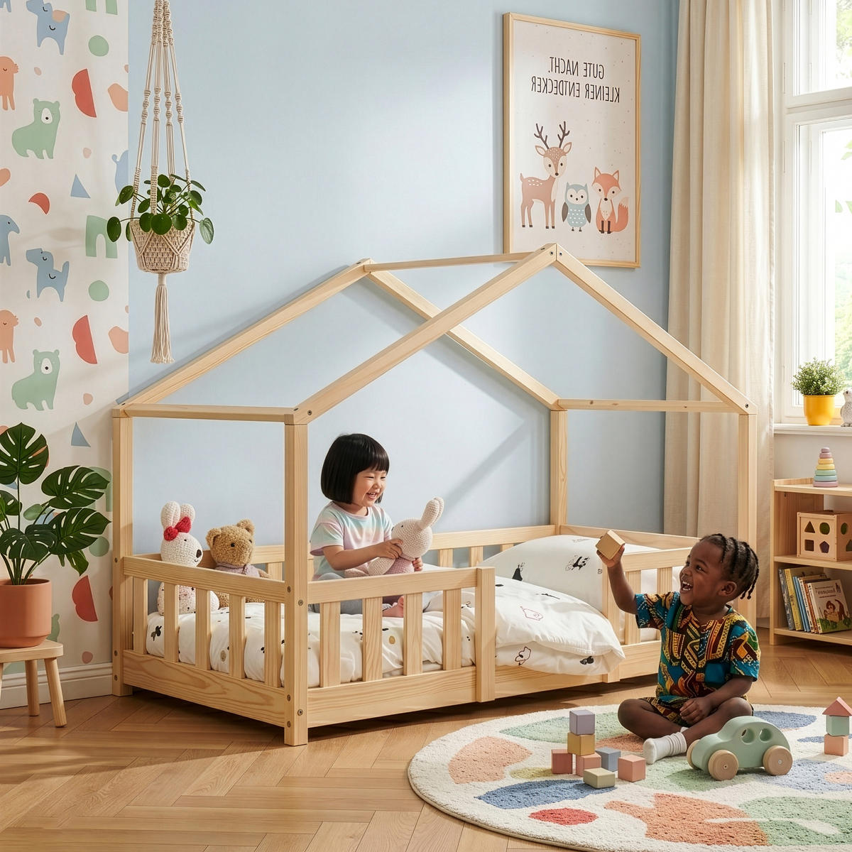 HAUSBETT Treviolo - Naturfarben, Holz (80/160cm) - [en.casa]