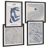 BILDER SET 4er Set - 50x50 cm & 40x60 cm Schwarzer Rahmen - Abstrakte blaue Linien - Schwarz, Kunststoff (50/50cm) - TULUP