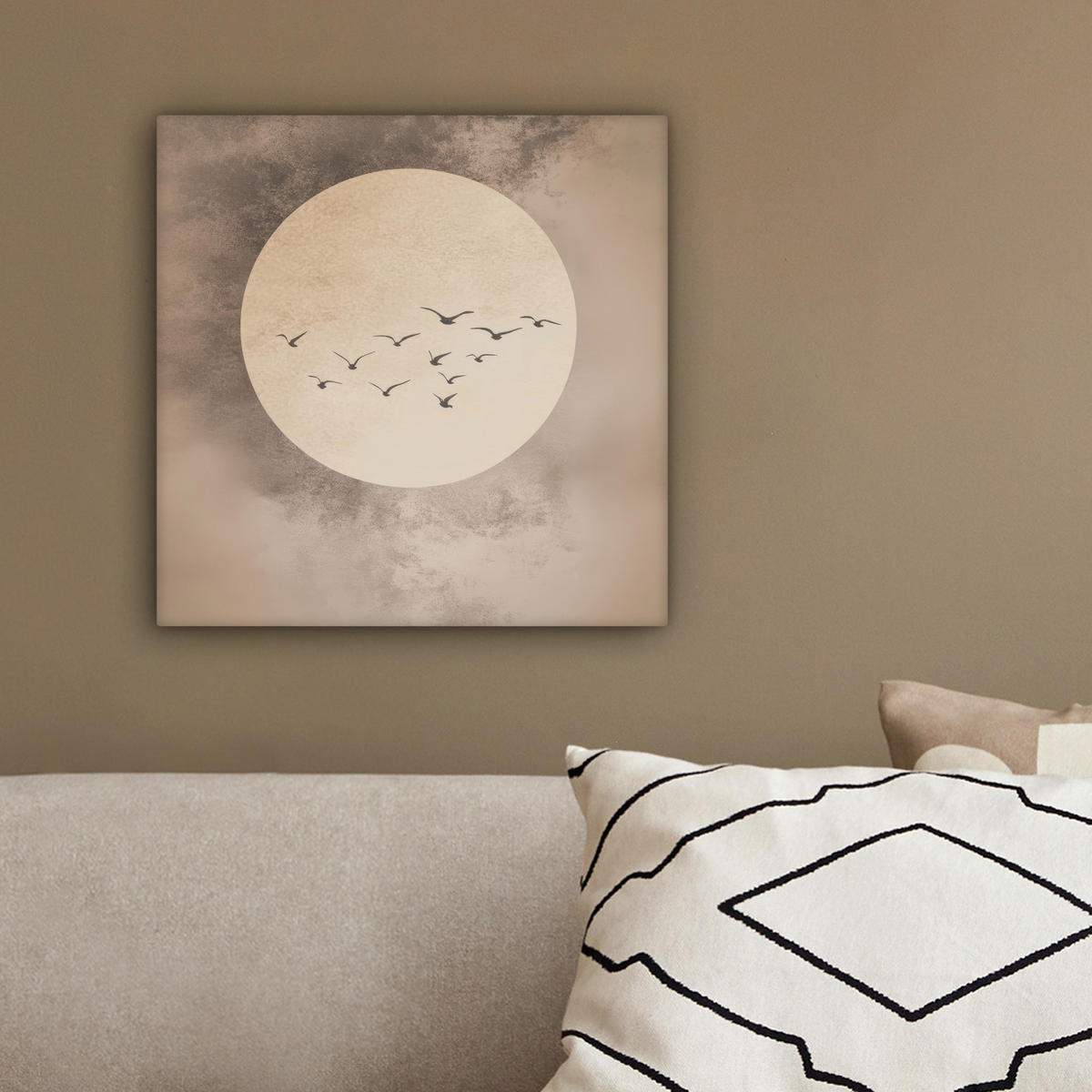 LEINWANDBILD Vogel - Beige - Japanisch 20x20 cm - Taupe, Textil (20/20cm) - MuchoWow