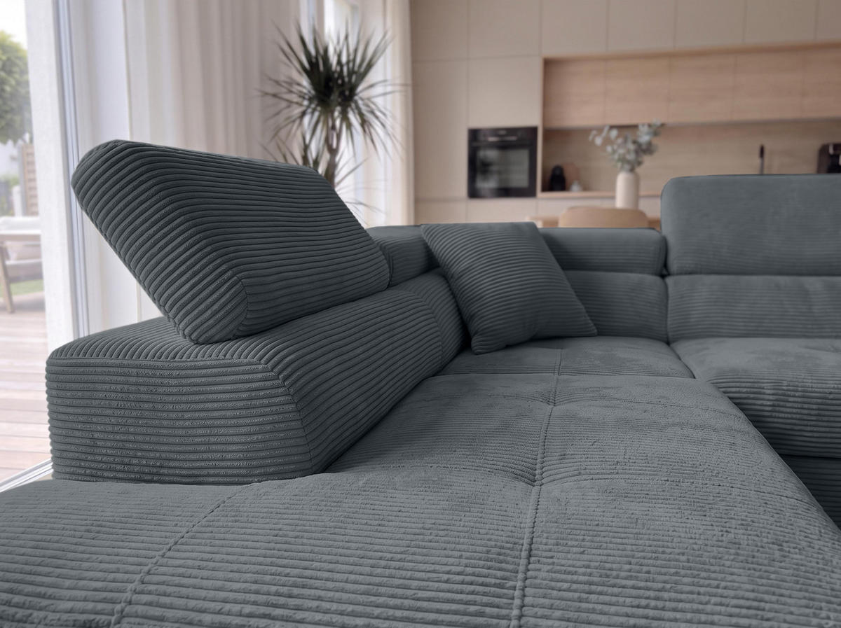 ECKSOFA L Form Konak Dunkelgrau 276/201/90 cm Links mit Schlaffunktion - Dunkelgrau/Silberfarben, Textil/Metall (203/276cm) - AX Living
