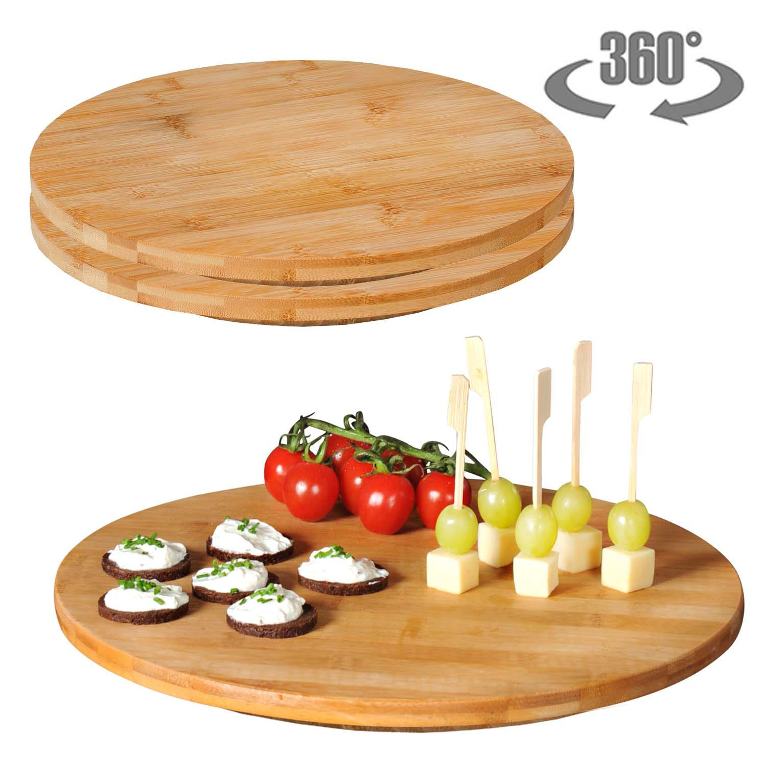 SERVIERPLATTEN, 3 Stück, drehbar - Bambus - Ø 35cm - Naturfarben, Holz (35/1.5/35cm) - Kesper