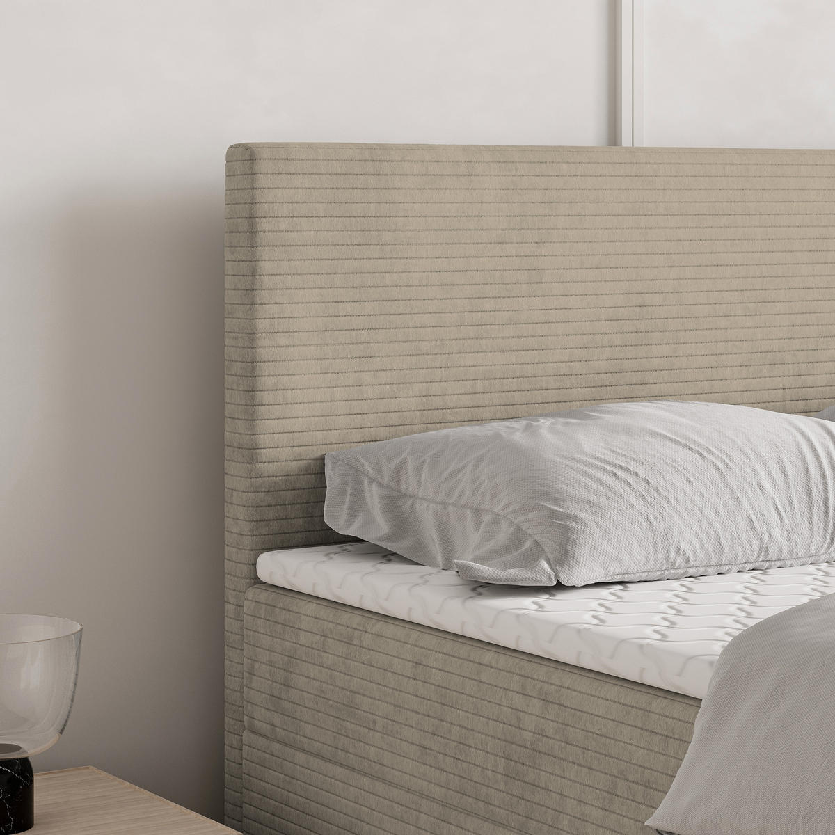 BOXBETT NIRA 140x200 cm mit Matratze und Topper - Beige - Beige, Holz (140/200cm) - MASSENO