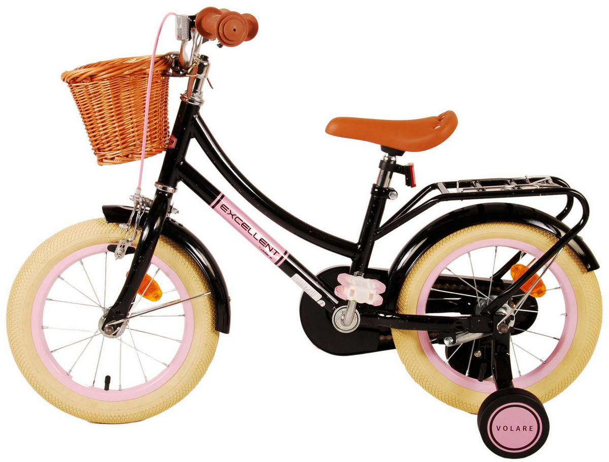 KINDERFAHRRAD Excellent - Mädchen - 14 Zoll - Rücktritt + Handbremse - Schwarz - Schwarz, Metall (53cm) - TPFSports
