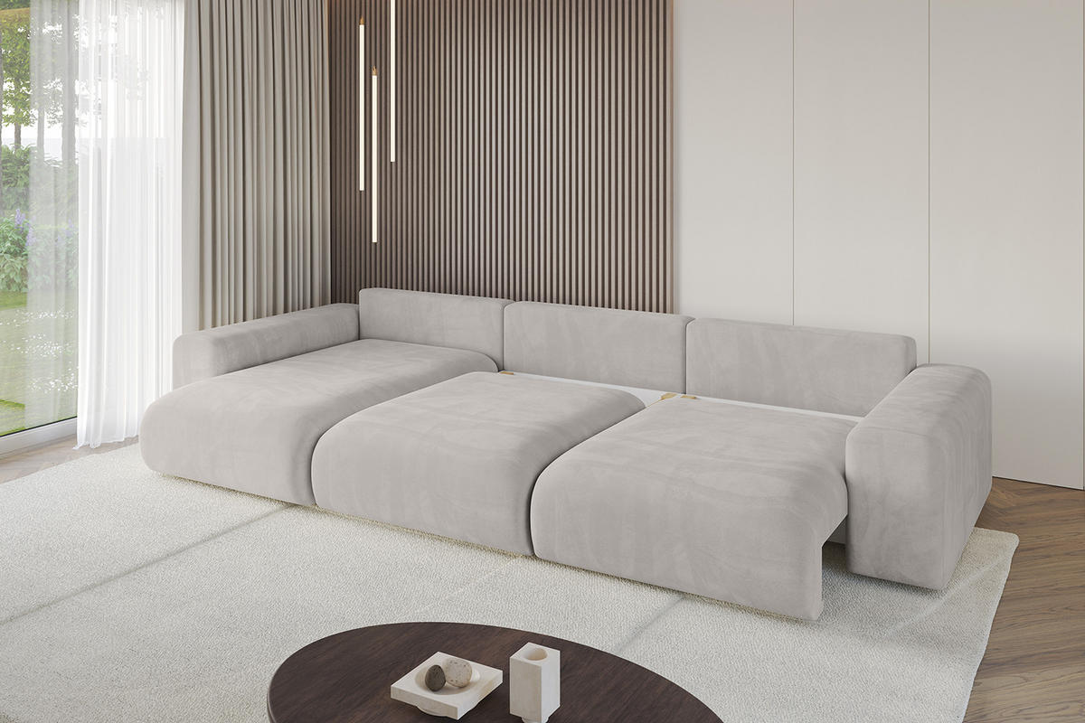 ECKSOFA Ottomane links ESKAR-L 364x176x84 Hellbraun Velours - Hellbraun/Schwarz, Holzwerkstoff/Kunststoff (364/176cm) - ALTDECOR