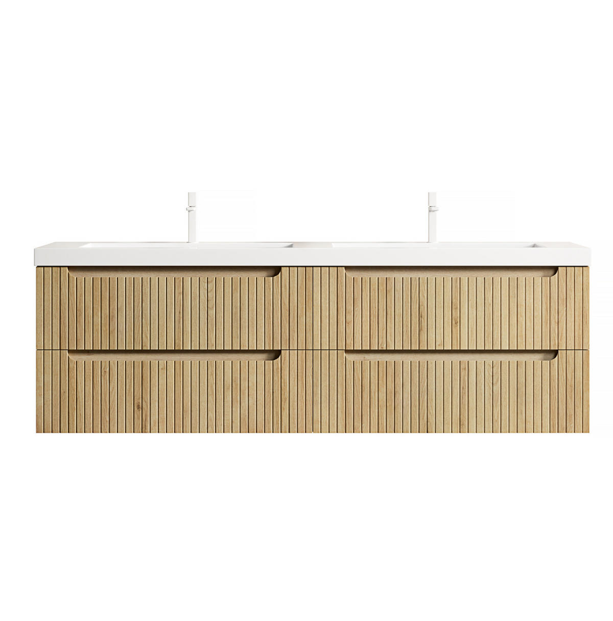 WASCHTISCHUNTERSCHRANK 160x46x53cm Weiß/Weißeiche mit Kunststeinbecken - Eichefarben, Kunststoff (160/53/46cm) - Modfu