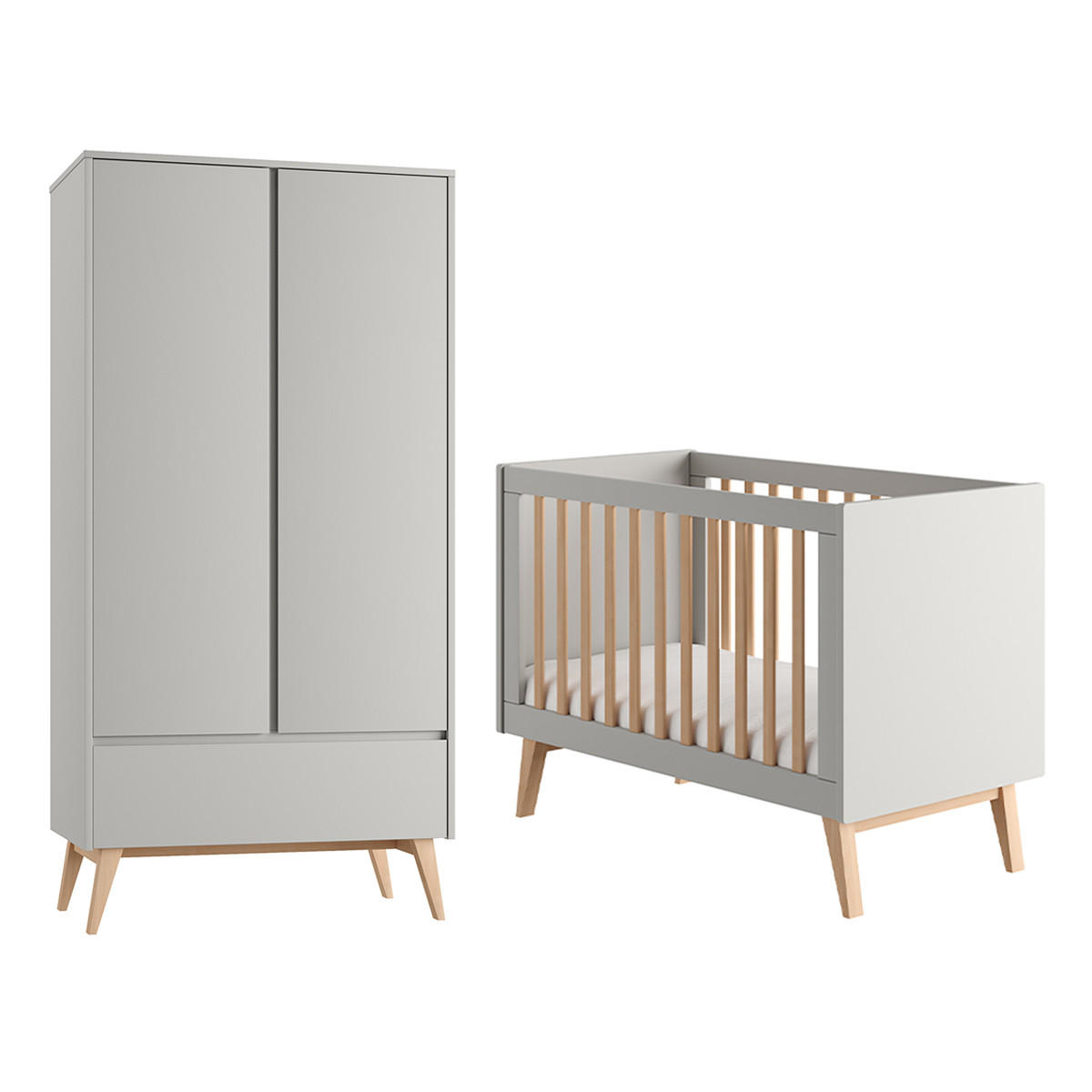 POKOJ PRO MIMINKO 2DÍLNÝ Swing Šedá a dřevo - šedá, kompozitní dřevo (124/89/66cm) - Petits-meubles