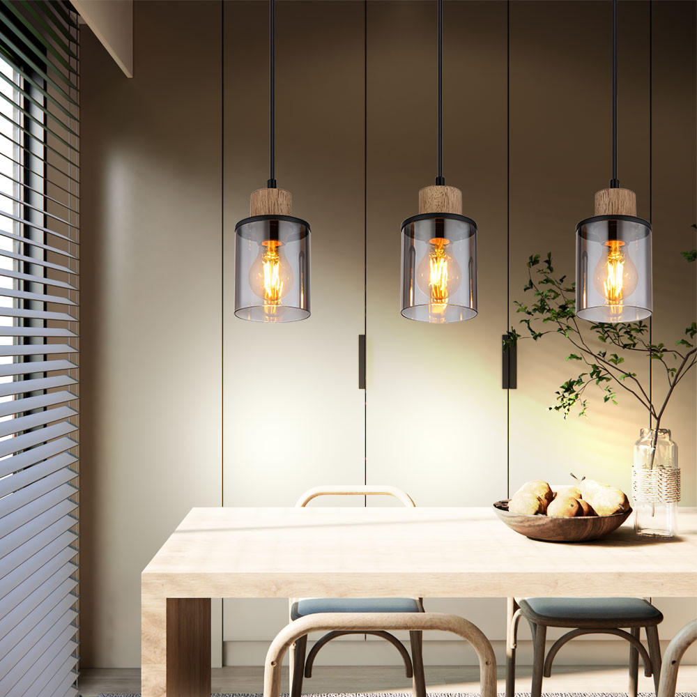 HÄNGELEUCHTE Holz Schwarz Glas Raucher - Schwarz, Holz (55/10/120cm) - Globo Lighting