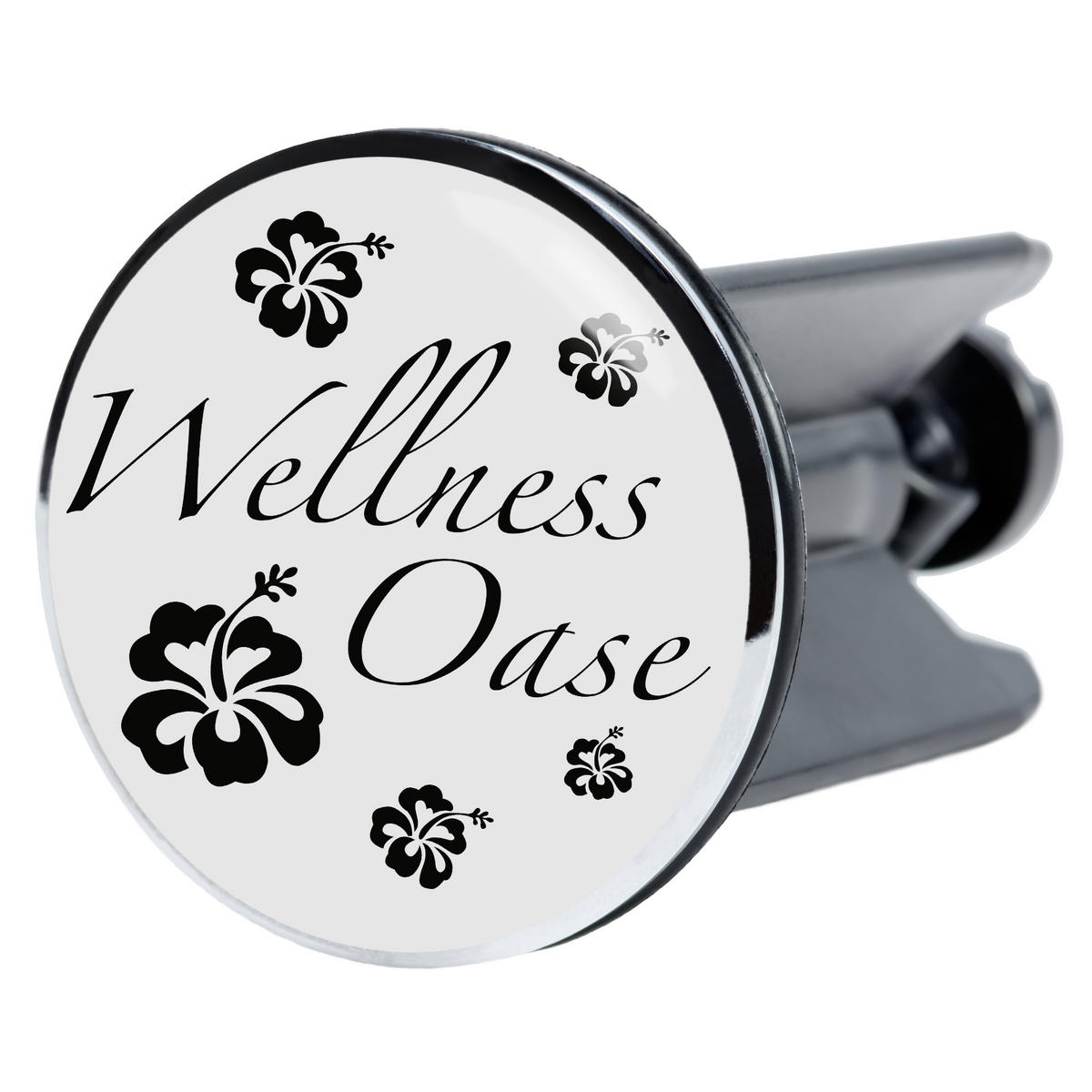 WASCHBECKENSTÖPSEL Wellness Oase - Weiß, Kunststoff/Metall (4/7/7cm) - Sanilo