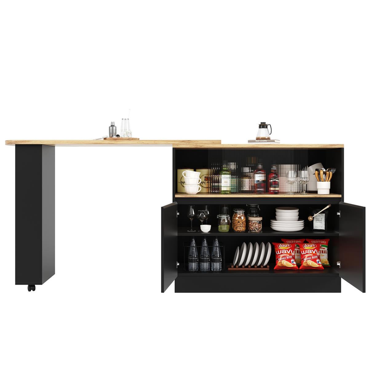 BARTISCH Schwarz 90-120/45/100-103 cm - Schwarz, Holz (45/90/100cm) - PANGIVO