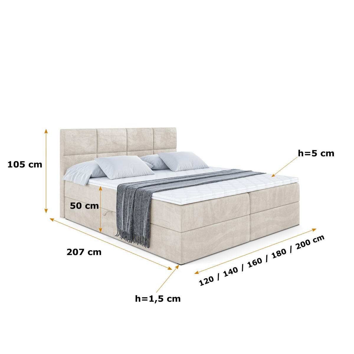 BOXBETT mit Matratze H4 und Lattenrost - ARDENI - 200x200 cm - H4 - Ecru - Ecru, Holzwerkstoff (200/200cm) - ALTDECOR