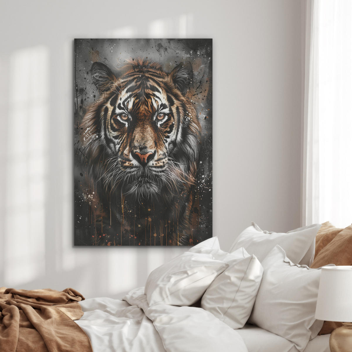 AKUSTIKPANEEL Tiger - Tiere - Porträt - Luxus - Schwarz 70x100 cm - Braun, Textil (70/0.9/100cm) - MuchoWow