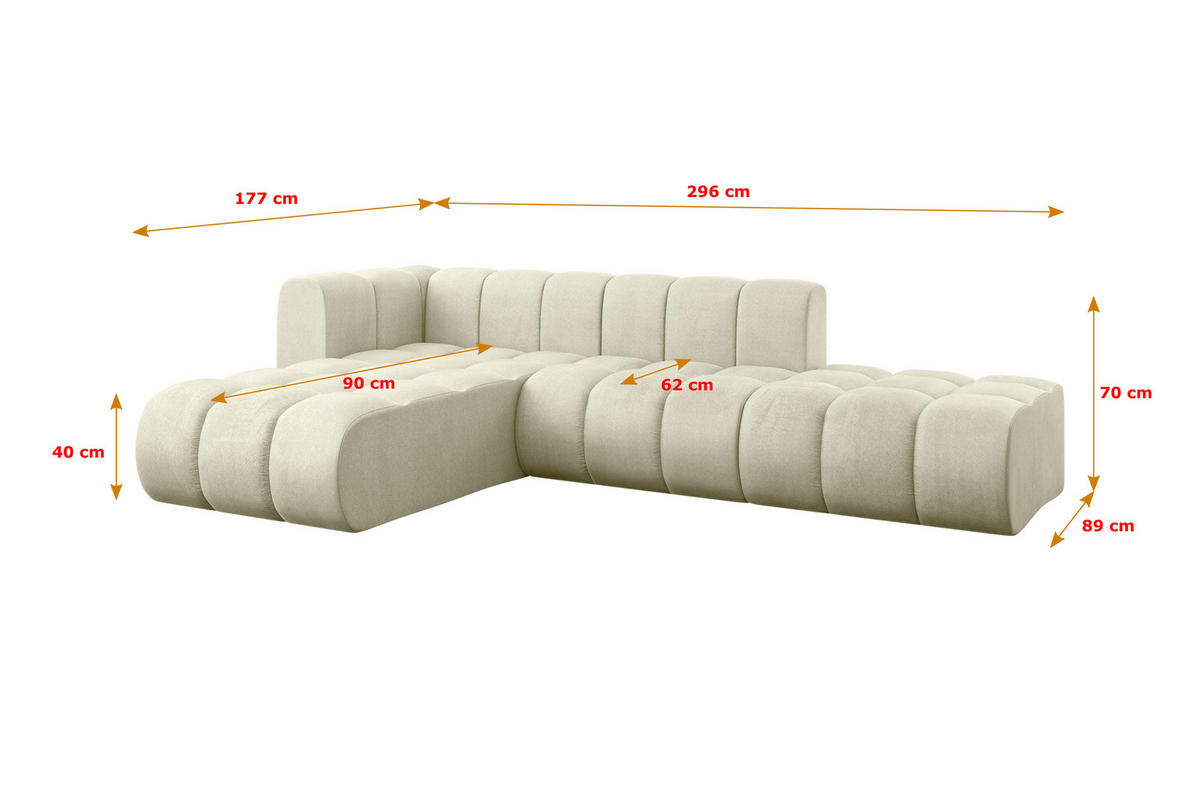 ECKSOFA modulares Sofa Zuvon-L1 - 296x177x70 cm Beige - Beige, Holzwerkstoff/Textil (296/177cm) - ALTDECOR