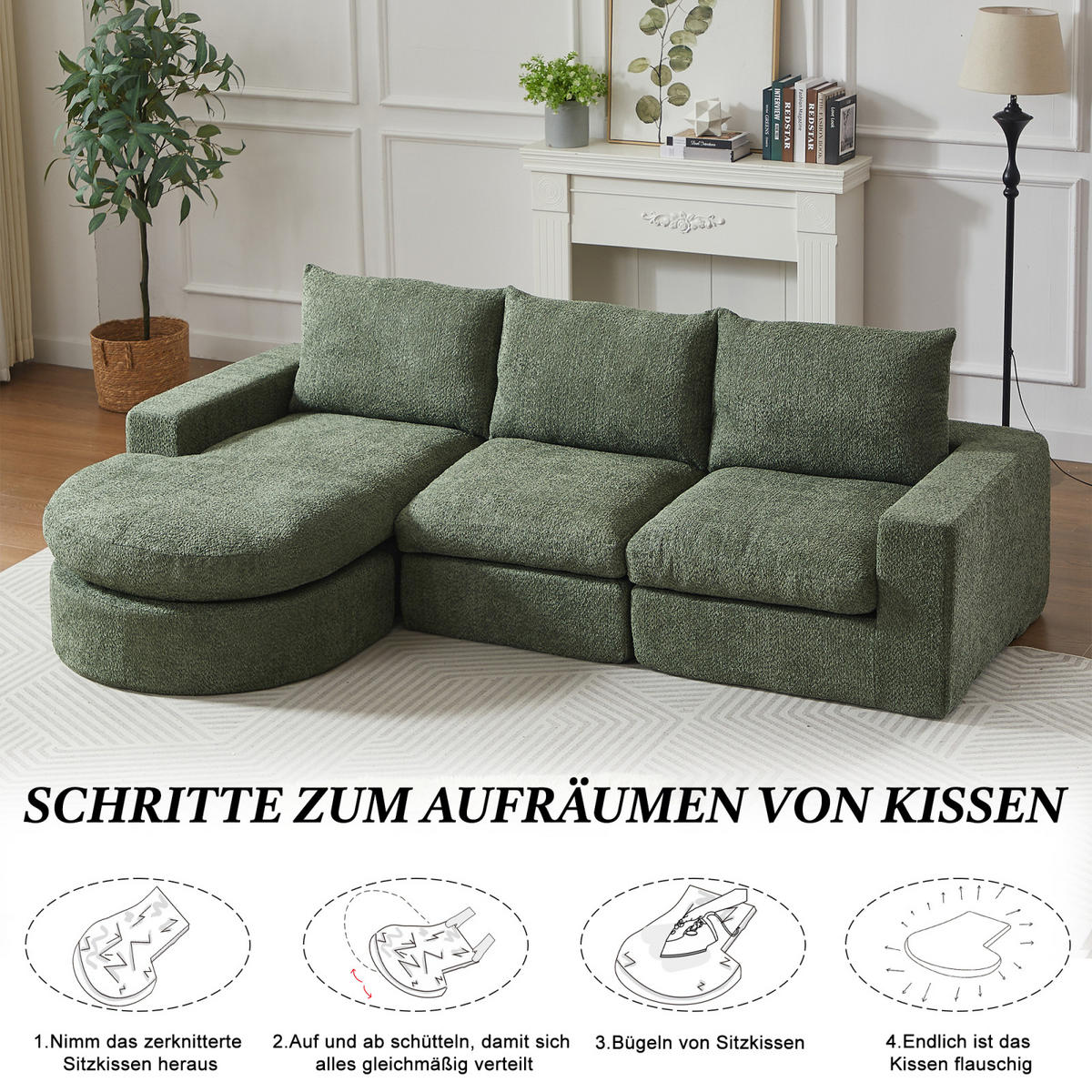 ECKSOFA,3-SITZER sofa Grün, Modular Sofa Chenille,ohne Montage - Grün, Textil (250/120cm) - PARAFTA HOME