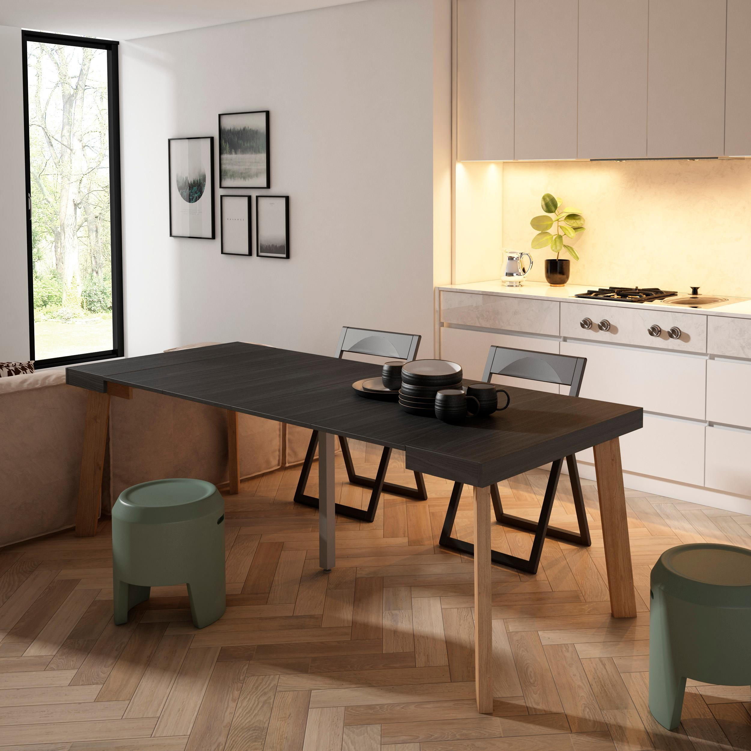 KONSOLENTISCH ausziehbar 58 bis 222cm, für 10 Gäste, schwarz, 90/58/73cm - Schwarz, Holzwerkstoff (90/222/73cm) - Skraut Home