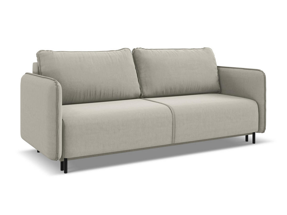 3-SITZER SOFA mit Schlaffunktion Samt Stoff Creme - Perlmutt/Creme, Holz/Textil (226/90/92cm) - Makamii