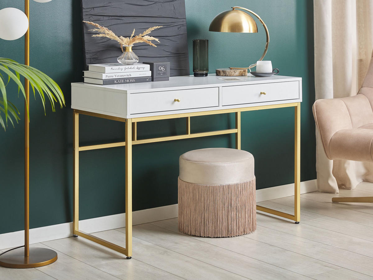 SCHREIBTISCH weiß/gold 100/48/79 cm Daphne - Weiß, Holzwerkstoff (48/100/79cm) - Beliani