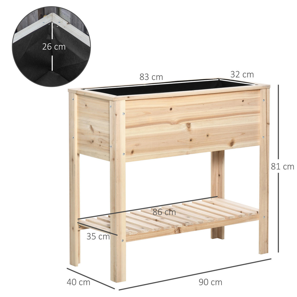 HOCHBEET DE-16009 mit Bewässerung Naturholz - Naturfarben, Holzwerkstoff (90/81/40cm) - ComfortXL