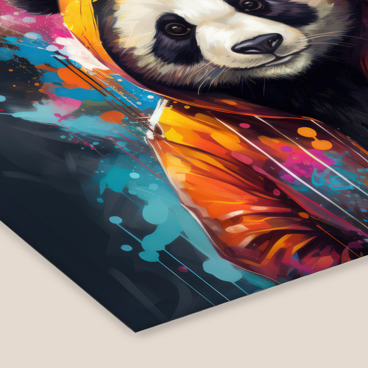 POSTER MIT RAHMENGERAHMTES BILD Panda - Jacke - Graffiti - Orange 40x30 cm - Orange, Papier (40/30cm) - MuchoWow