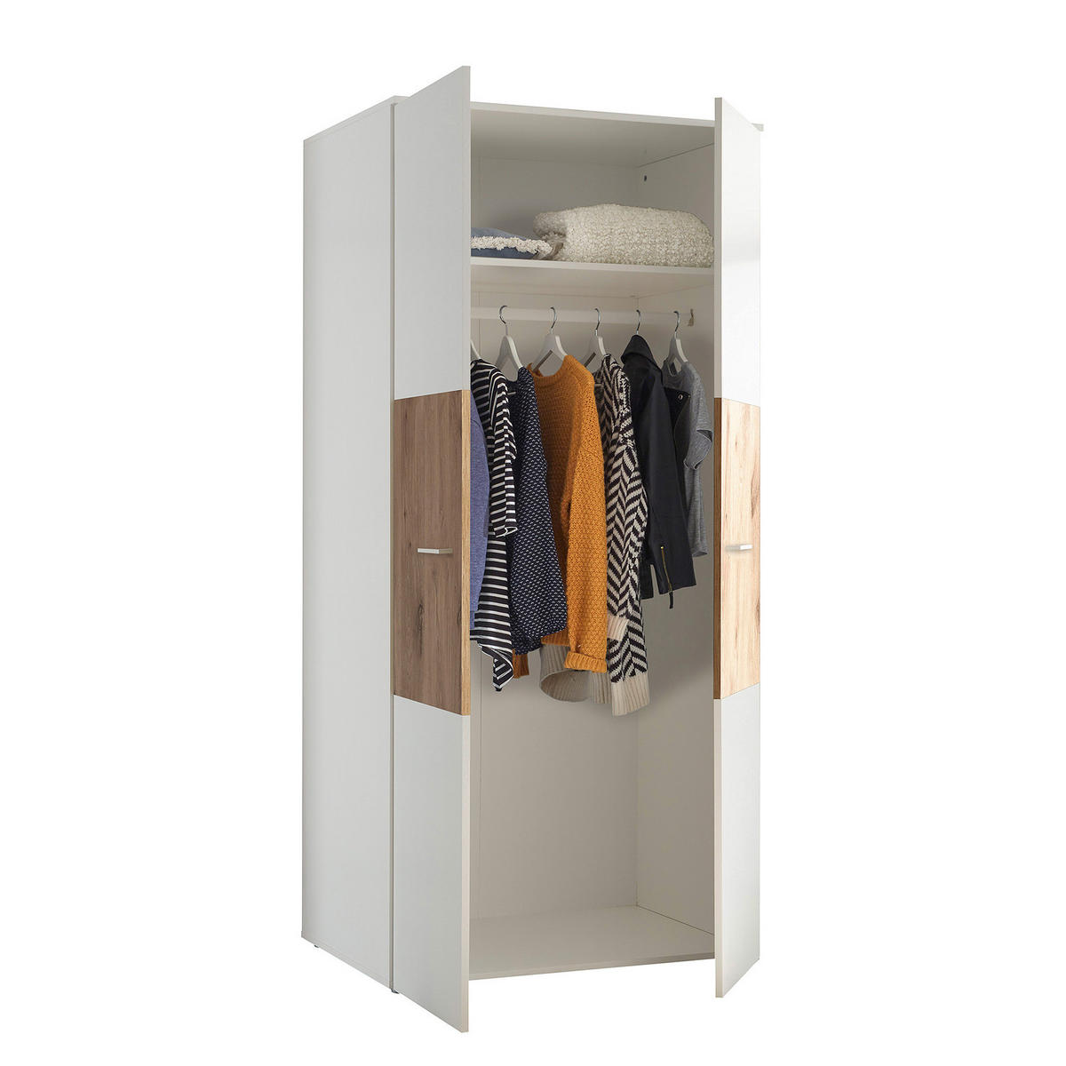 KLEIDERSCHRANK - Eichefarben/Silberfarben, Holzwerkstoff/Kunststoff (90/195/60cm) - home24