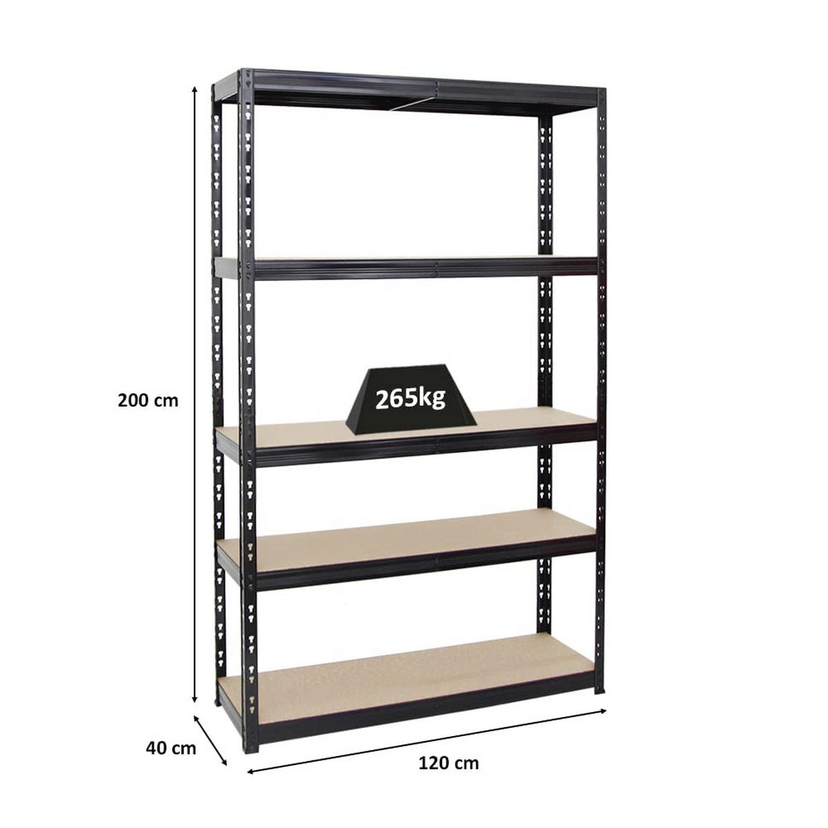 SCHWERLASTREGAL Giant Tiger 200x120x40 cm Fachlast 265 kg 5-Ebenen Schwarz - Schwarz, Metall (120/200/40cm) - PROREGAL