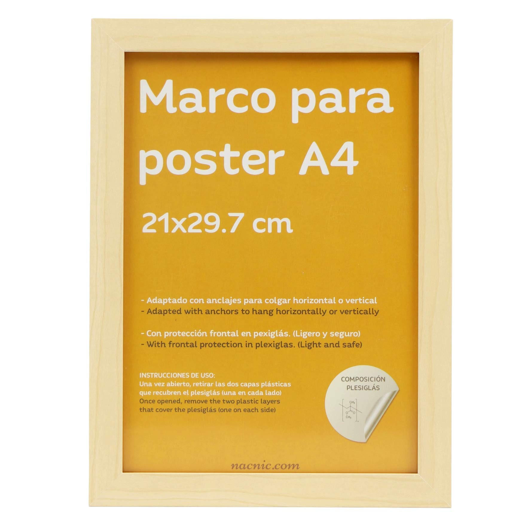 RAHMEN aus MDF und Acrylglas Schutz und Aussteller für Fotografien, Bilder, Poster, Gemälde, Dekoration für Haus Farbe Hellholz A4 - Beige, Holz (21/3/29.7cm) - Nacnic