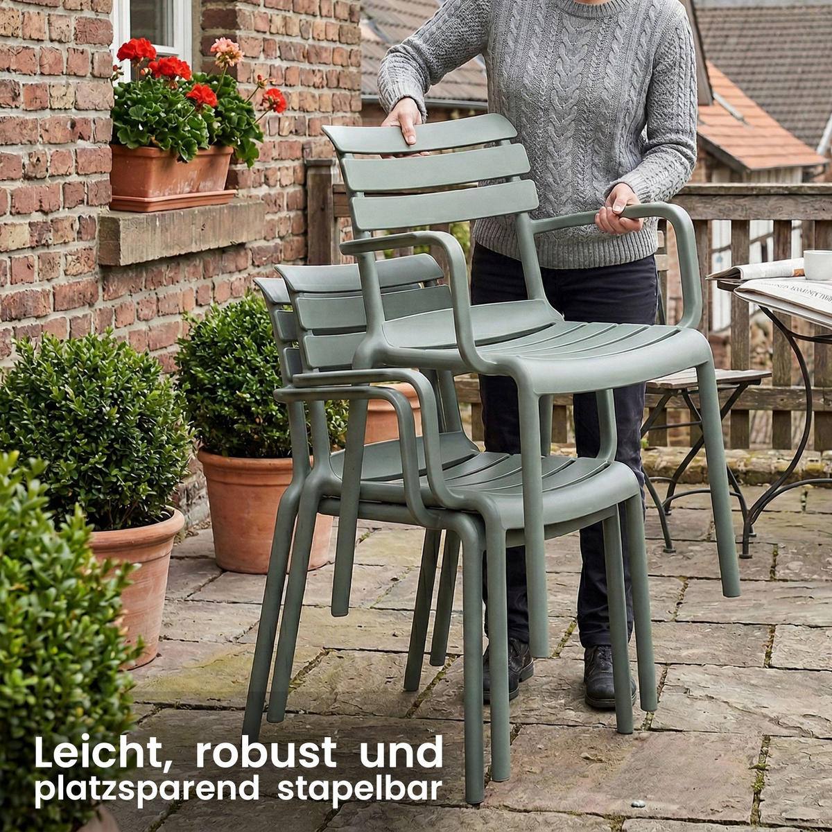 GARTENSTUHL Kunststoff Oliv - Olivgrün, Kunststoff (57/82/57cm) - CLP