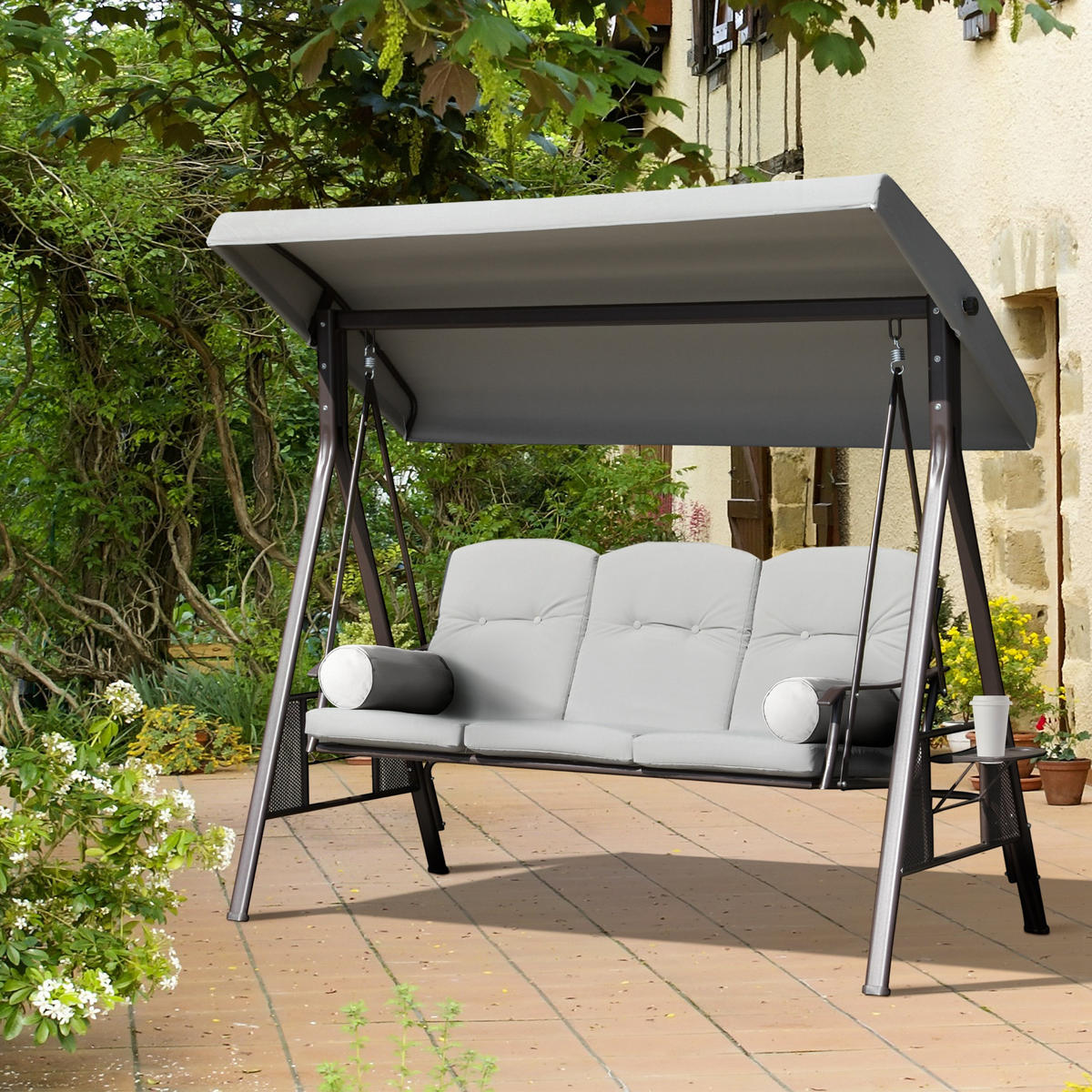 HOLLYWOODSCHAUKEL DE-15278 3-Sitzer mit verstellbarem Dach Hellgrau - Hellgrau, Metall (116/183/206cm) - ComfortXL