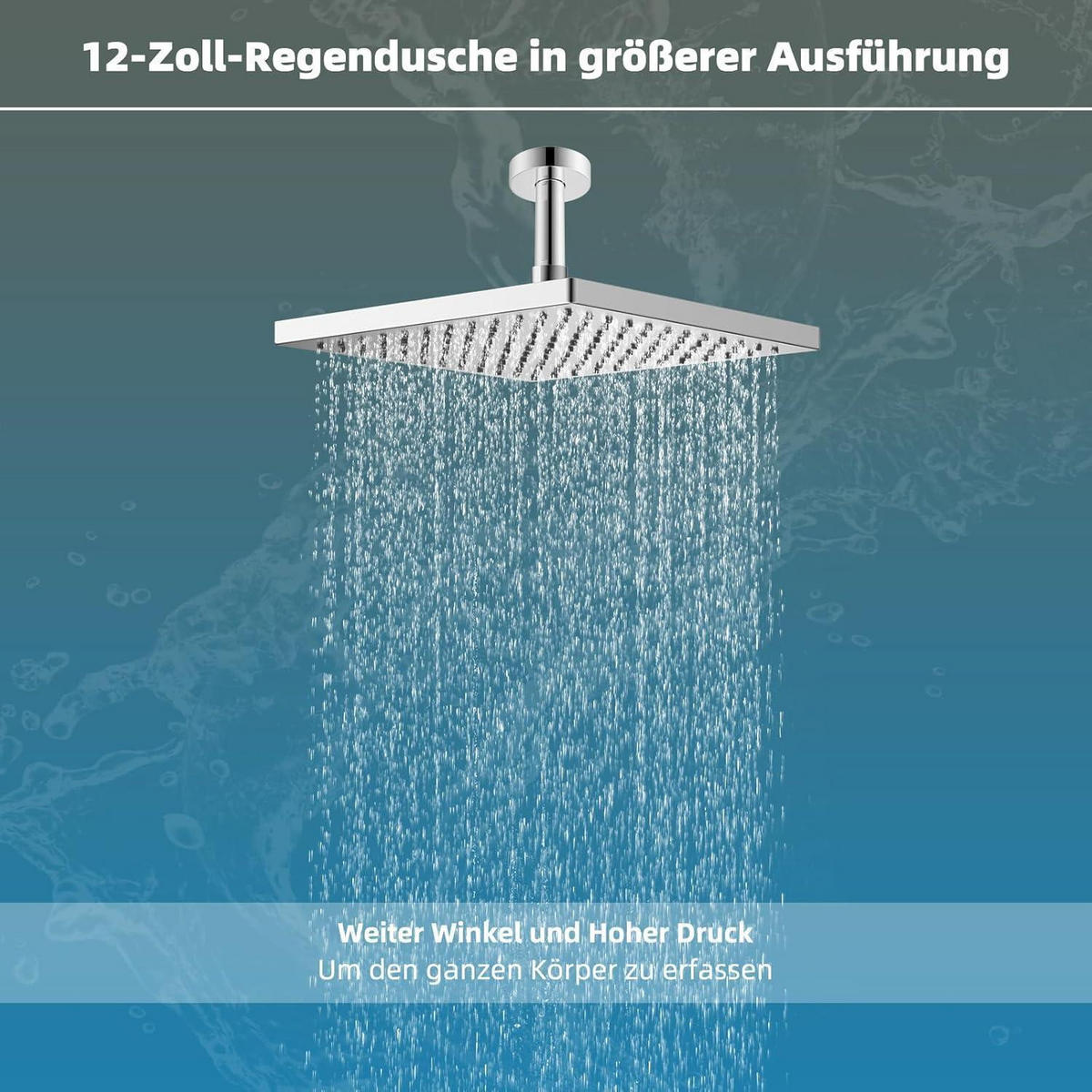 REGENBRAUSE Duschkopf 300 x 300 mm Eckig Edelstahl Chrom - Silberfarben, Metall (30/12.7/30cm)