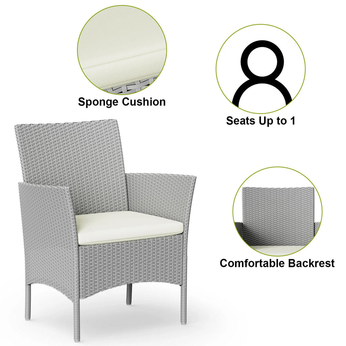 ECKSOFA Loungeset 4tlg Grau Gartensofa Set - Grau, Textil - Rattrix
