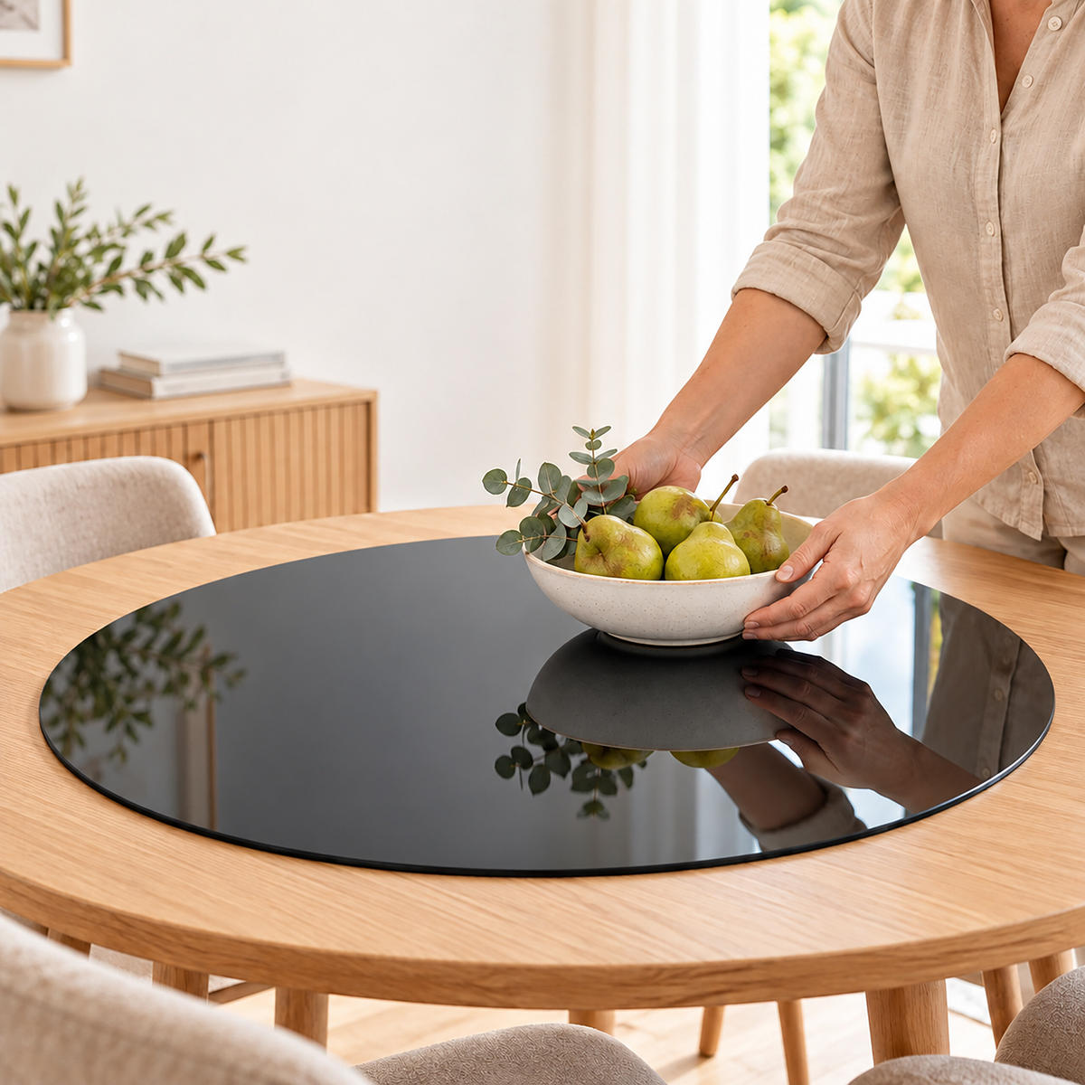 GLASPLATTE Schwarz ESG 80 cm rund - Schwarz, Glas (80/80/0.6cm) - Relaxdays