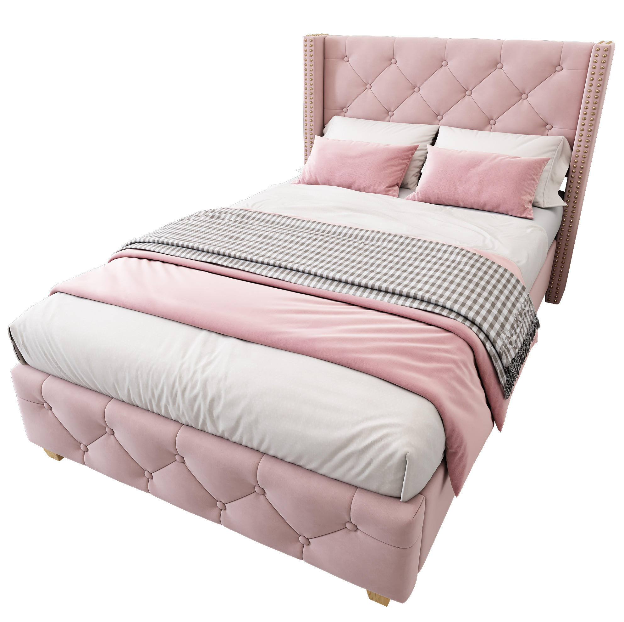 SAMT-POLSTERBETT 90/200 cm in Rosa mit Lattenrost und gepolstertem Kopfteil - Rosa, Textil (90/200cm) - BEAOK