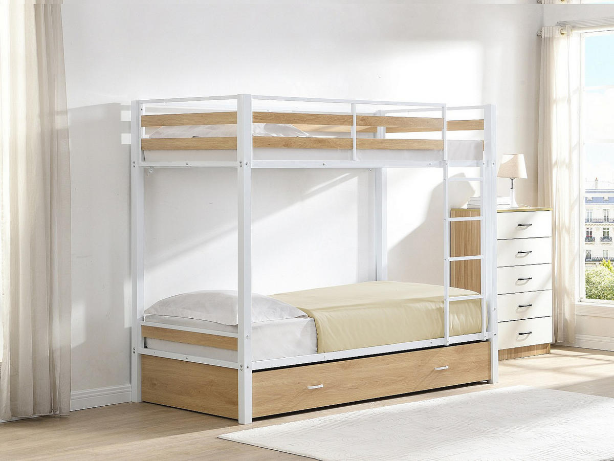 ETAGENBETT - 2 Personen-Sitzer - Metall - Naturfarben Hell, Weiß - - Naturfarben/Weiß, Metall - Vente-Unique