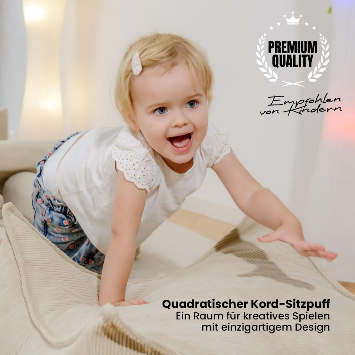 SITZPOUF für Kinder, Rund, Kord, Grau - Grau, Textil (65/20/65cm) - MeowBaby